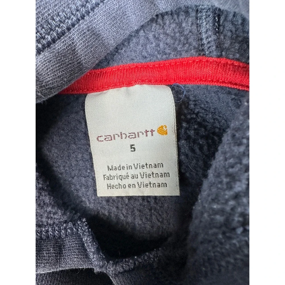 Carhartt Hoodie Boys Size 5 Navy Blue Red Logo Sleeve Graphic Pullover